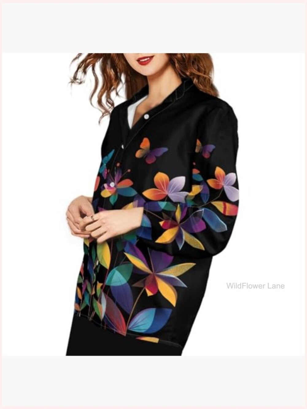 Long Sleeve Button Down Shirt Blouse V-Neck Lightweight Breathable Tucked or - Picture 2 of 4
